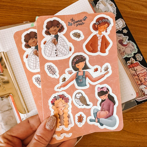 Sweater Weather Characters Sticker Sheet - Autumn Stickers - Girl Illustration Stickers - Sweater Weather Collectio