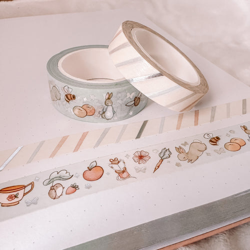 Spring Rabbit inspired washi tape set with Silver Holographic Foil