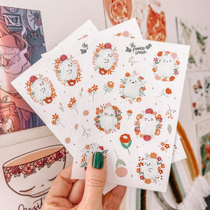 Cute Ghost GOLD FOIL journaling sticker sheet - translucent stickers - Ghostie Garden Collection