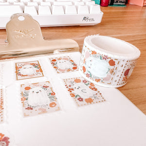 Ghostie Garden STAMP washi tape with Gold Foil - Ghost Washi Tape - Ghost Art - Part of the Ghostie Garden collection