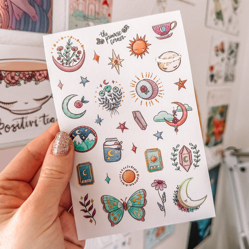 Celestial Holographic gold FOIL journaling sticker sheet - translucent stickers - Celestial Collection