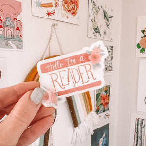 Hello I'm a Reader Vinyl Sticker Decal - Hand Painted