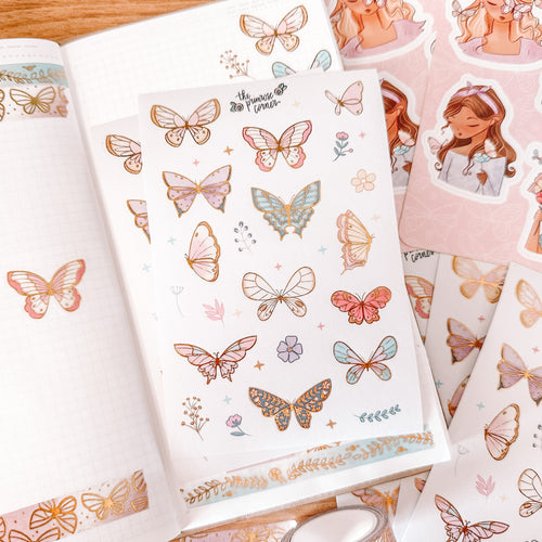 Butterfly GOLD FOIL journaling sticker sheet - translucent stickers
