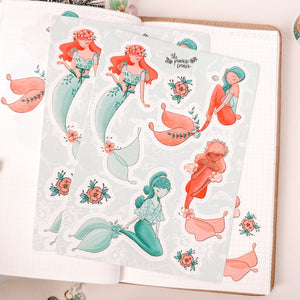 Mermaid Characters Sticker Sheet - Seas The Day Collection - Vinyl Stickers