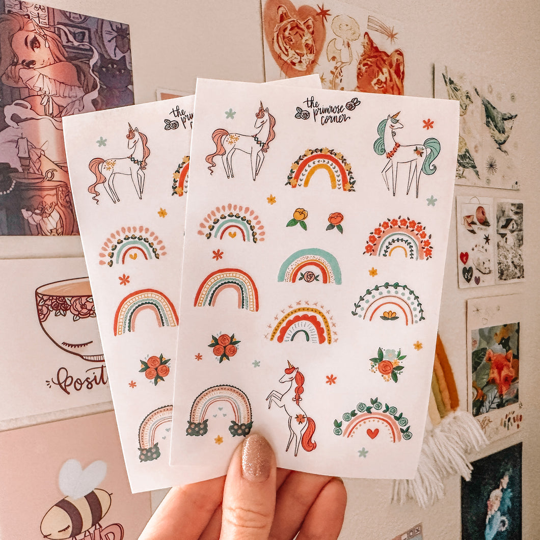 Unicorn journaling sticker sheet - translucent stickers