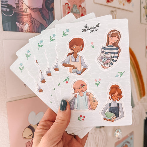 Shop Characters Sticker Sheet - Small Business Stickers - Girl Illustration Stickers - Shops Collection