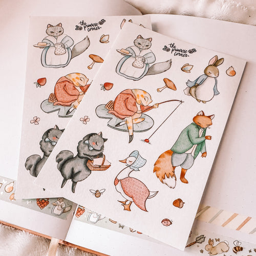 Spring Rabbit and Friends journaling sticker sheet - translucent stickers