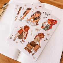 Load image into Gallery viewer, Light Academia Girl GOLD FOIL journaling sticker sheet - translucent stickers - Light Academia Collection