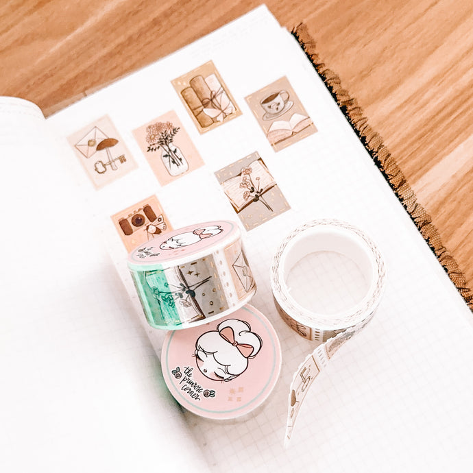Light Academia STAMP washi tape with Gold Foil - Part of the Light Academia collection