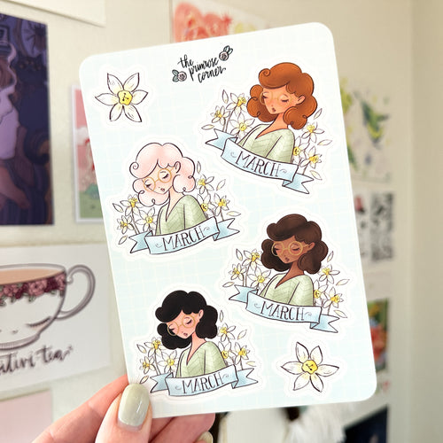March Girl Sticker Sheet - Daffodils - Monthly Birth Flower Collection