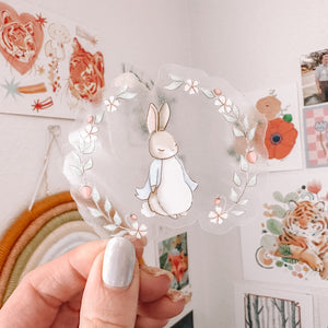 Watercolor Spring Rabbit Vinyl Sticker Decal - Clear