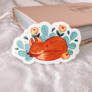 Sleeping Floral Fox Vinyl Sticker Decal - Hand Painted