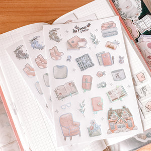 Soft + Cozy Holographic Silver FOIL journaling sticker sheet - translucent stickers - Soft + Cozy Collection