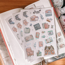 Load image into Gallery viewer, Soft + Cozy Holographic Silver FOIL journaling sticker sheet - translucent stickers - Soft + Cozy Collection