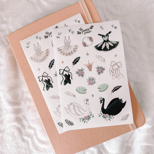 Swan Lake Holographic silver FOIL journaling sticker sheet - translucent stickers - Swan Lake Collection