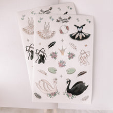 Load image into Gallery viewer, Swan Lake Holographic silver FOIL journaling sticker sheet - translucent stickers - Swan Lake Collection