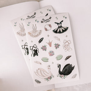 Swan Lake Holographic silver FOIL journaling sticker sheet - translucent stickers - Swan Lake Collection