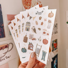 Load image into Gallery viewer, Sweater Weather GOLD FOIL journaling sticker sheet - autumn translucent stickers -Sweater Weather Collection