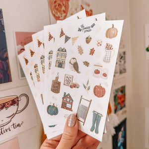 Sweater Weather GOLD FOIL journaling sticker sheet - autumn translucent stickers -Sweater Weather Collection