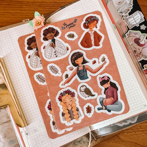 Sweater Weather Characters Sticker Sheet - Autumn Stickers - Girl Illustration Stickers - Sweater Weather Collection
