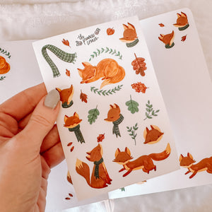 Autumn and Winter Fox journaling sticker sheet - translucent stickers - Journaling Sticker Collection