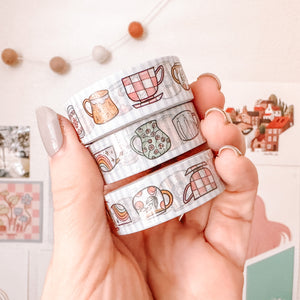 Cute Mug Washi Tape Silver Holographic Foil - Blue Stripes Washi Tape  - Washi collection