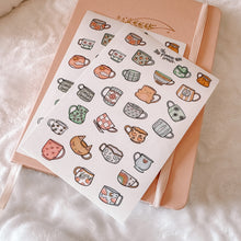 Load image into Gallery viewer, Cute Mugs journaling sticker sheet - translucent stickers - Journaling Sticker Collection