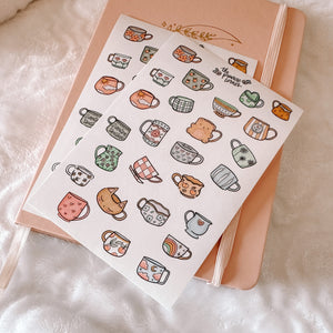Cute Mugs journaling sticker sheet - translucent stickers - Journaling Sticker Collection
