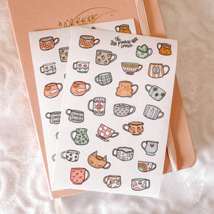 Cute Mugs journaling sticker sheet - translucent stickers - Journaling Sticker Collection
