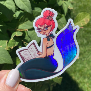 HOLOGRAPHIC “Mermaid with her Sketchbook” Vinyl Sticker Decal - Illustrated Collection