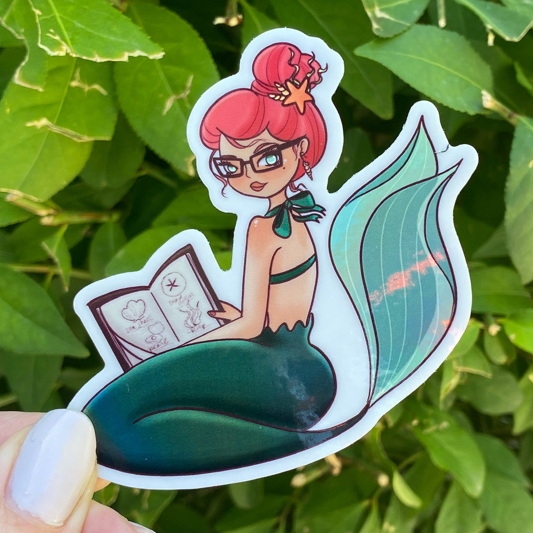 HOLOGRAPHIC “Mermaid with her Sketchbook” Vinyl Sticker Decal - Illustrated Collection