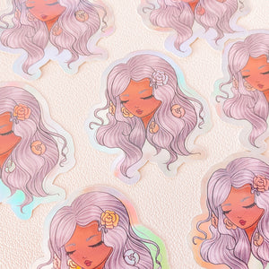 HOLOGRAPHIC “Purple Hair” Vinyl Sticker Decal - Illustrated Collection