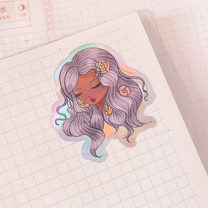 HOLOGRAPHIC “Purple Hair” Vinyl Sticker Decal - Illustrated Collection