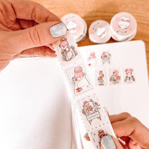 RESTOCKED Primrose Character STAMP washi tape with Silver Foil - Original Design