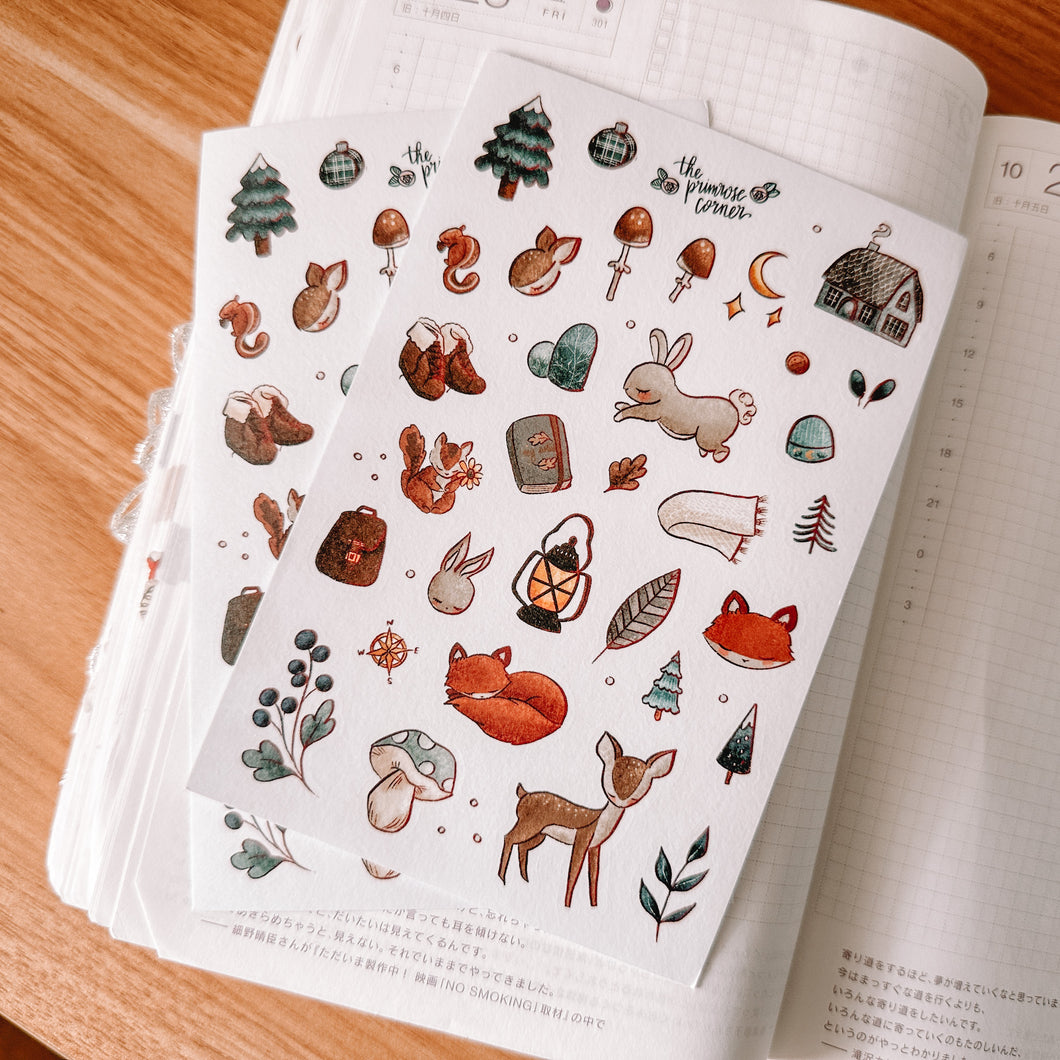 Cozy Woodland journaling sticker sheet - translucent stickers