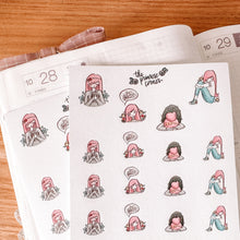 Load image into Gallery viewer, Anxiety Character Sticker Sheet - translucent stickers