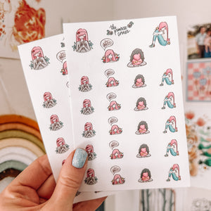 Anxiety Character Sticker Sheet - translucent stickers