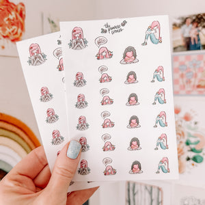 Anxiety Character Sticker Sheet - translucent stickers