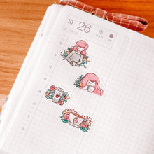 Load image into Gallery viewer, Coffee Character Sticker Sheet - translucent stickers