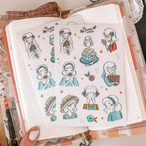 Spring Girls journaling sticker sheet - Hello Spring Collection - translucent stickers