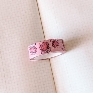 Pink Flowers with Gold Foil Washi Tape - Original Design