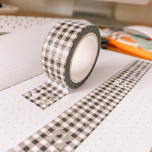Load image into Gallery viewer, Bows TAB TAPE Washi Tape -Black Buffalo Check - Silver Holographic