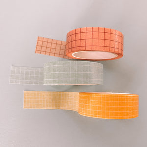Mint, Yellow, Tan Grid Washi Tape Set - Set of 3 - Original Design