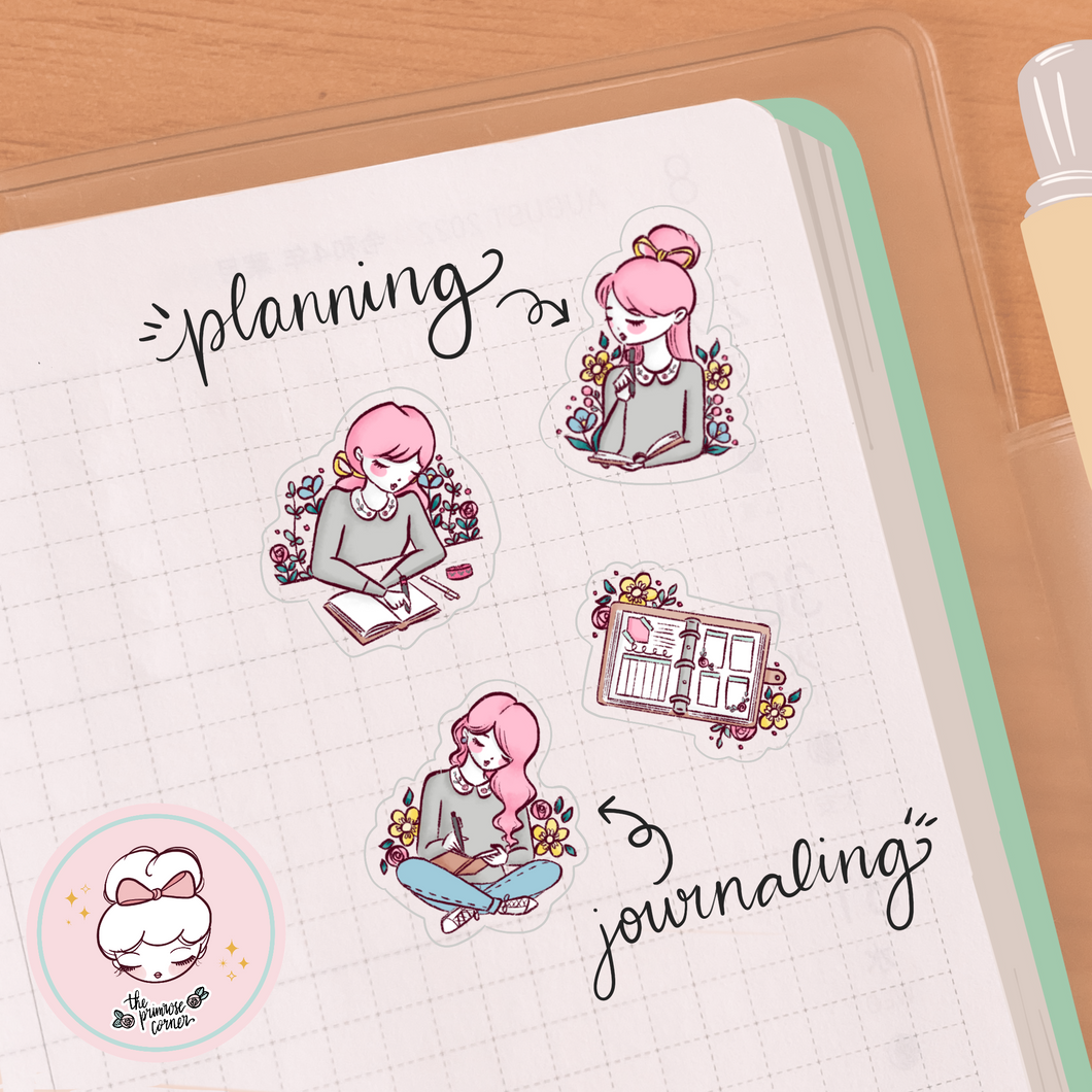 Planning and Journaling Character Sticker Sheet - translucent stickers