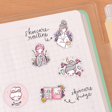 Load image into Gallery viewer, Skincare Character Sticker Sheet - translucent stickers