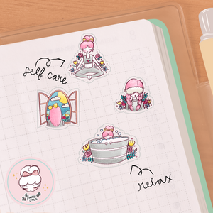 Self Care Character Sticker Sheet - translucent stickers