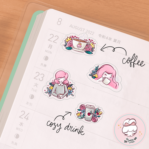 Coffee Character Sticker Sheet - translucent stickers